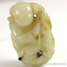 Chinese Carved Pale Mutton Fat Jade Seated Male Figure Statue Carving