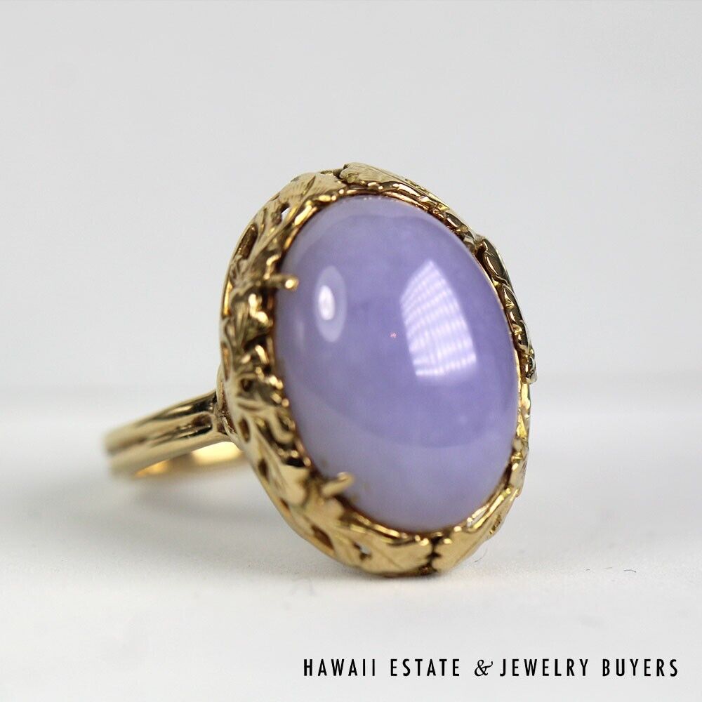 Ming's Lavender Jade 14K Yellow Gold Ring Size 9 - Image 7