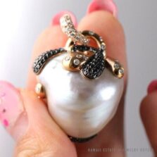 21MM BAROQUE CULTURED SOUTH SEA PEARL W/ BLACK & WHITE DIA 18k ROSE GOLD PENDANT