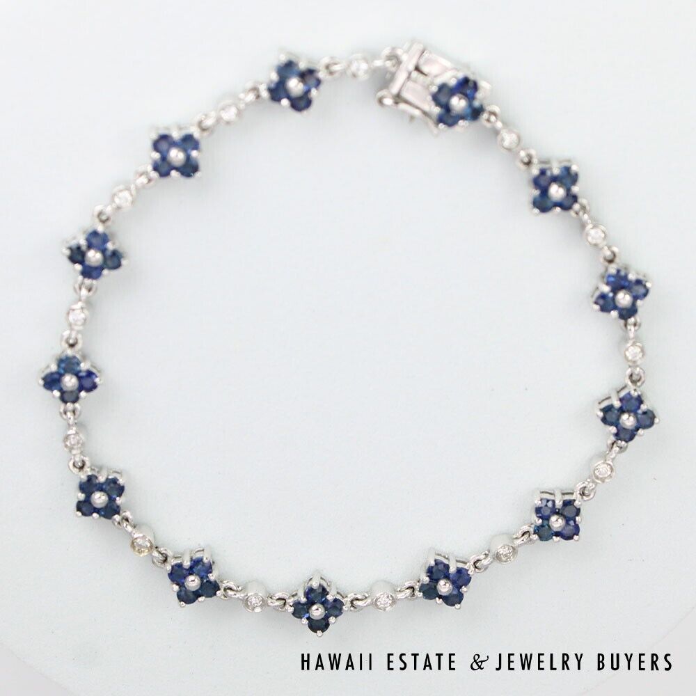 2.50ctw Sapphire 0.33ctw Diamond SI/GH 18K White Gold Bracelet Size 7.25 - Image 3