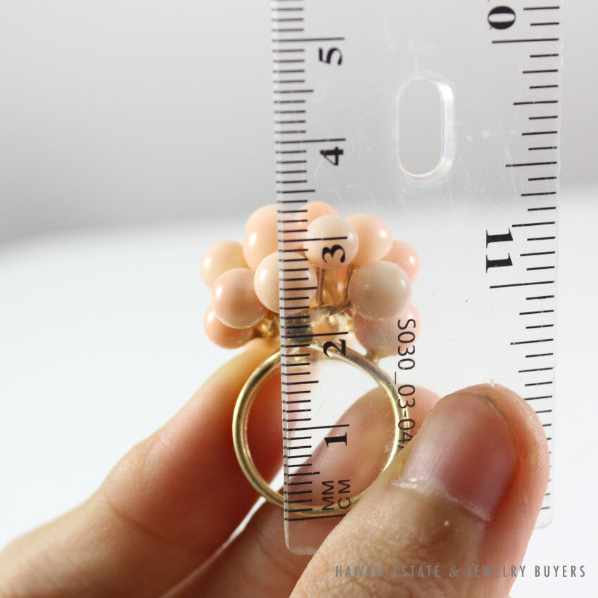 Vintage Ming's Hawaii Angel Skin Coral Ball Cluster 14K Ring (Size 5.75) - Image 9