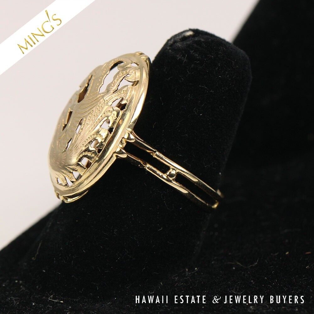 MING'S 3.4g OVAL PHOENIX 14K YELLOW GOLD RING SIZE 7 - Image 2