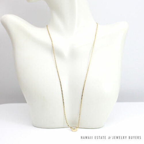 Bezel Set Round Diamond Solitaire Station 14K Yellow Gold Necklace 16 Inch - Image 2