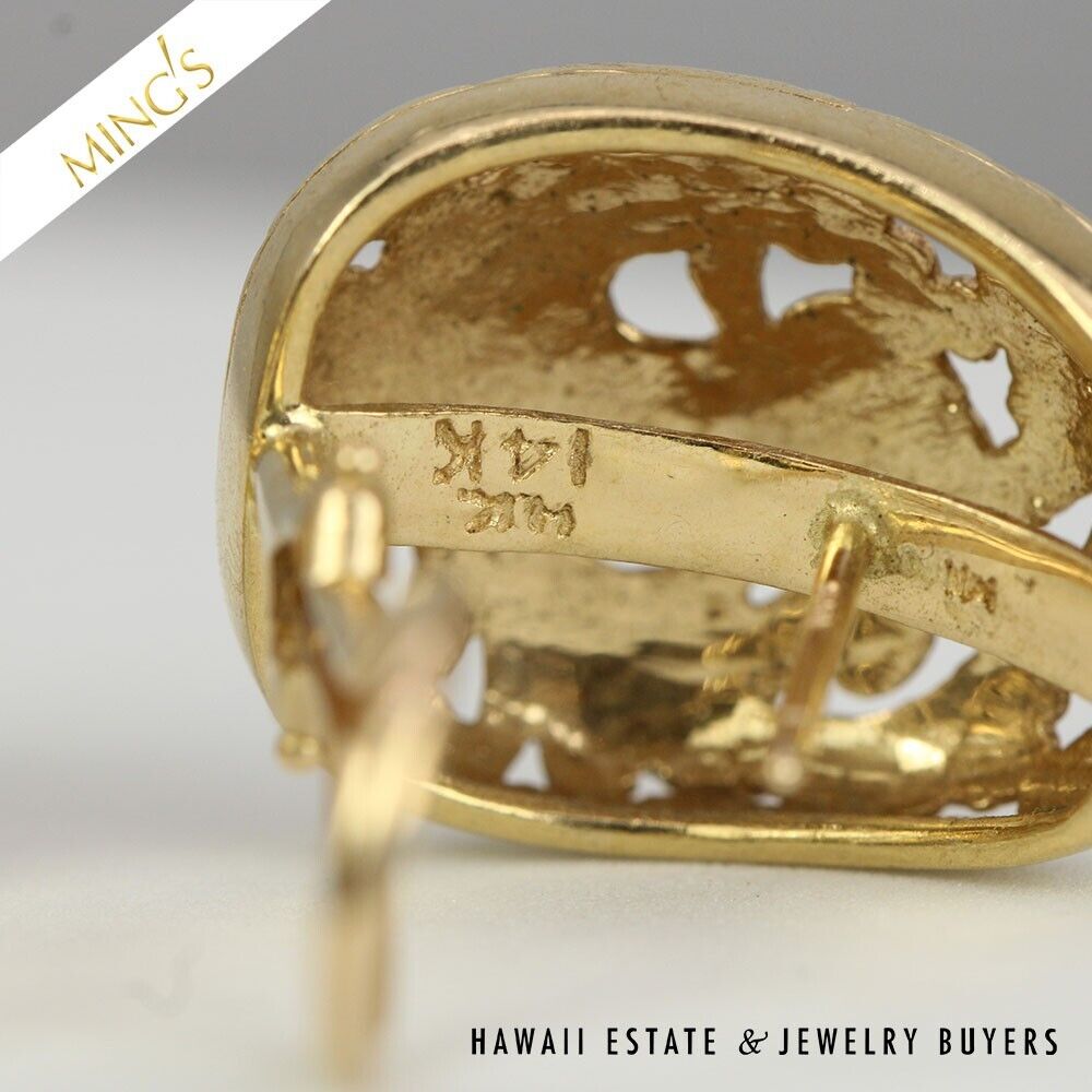 MING'S DUAL PHOENIX SHRIMP 9.1g 14K YELLOW GOLD OMEGA BACK EARRINGS - Image 4
