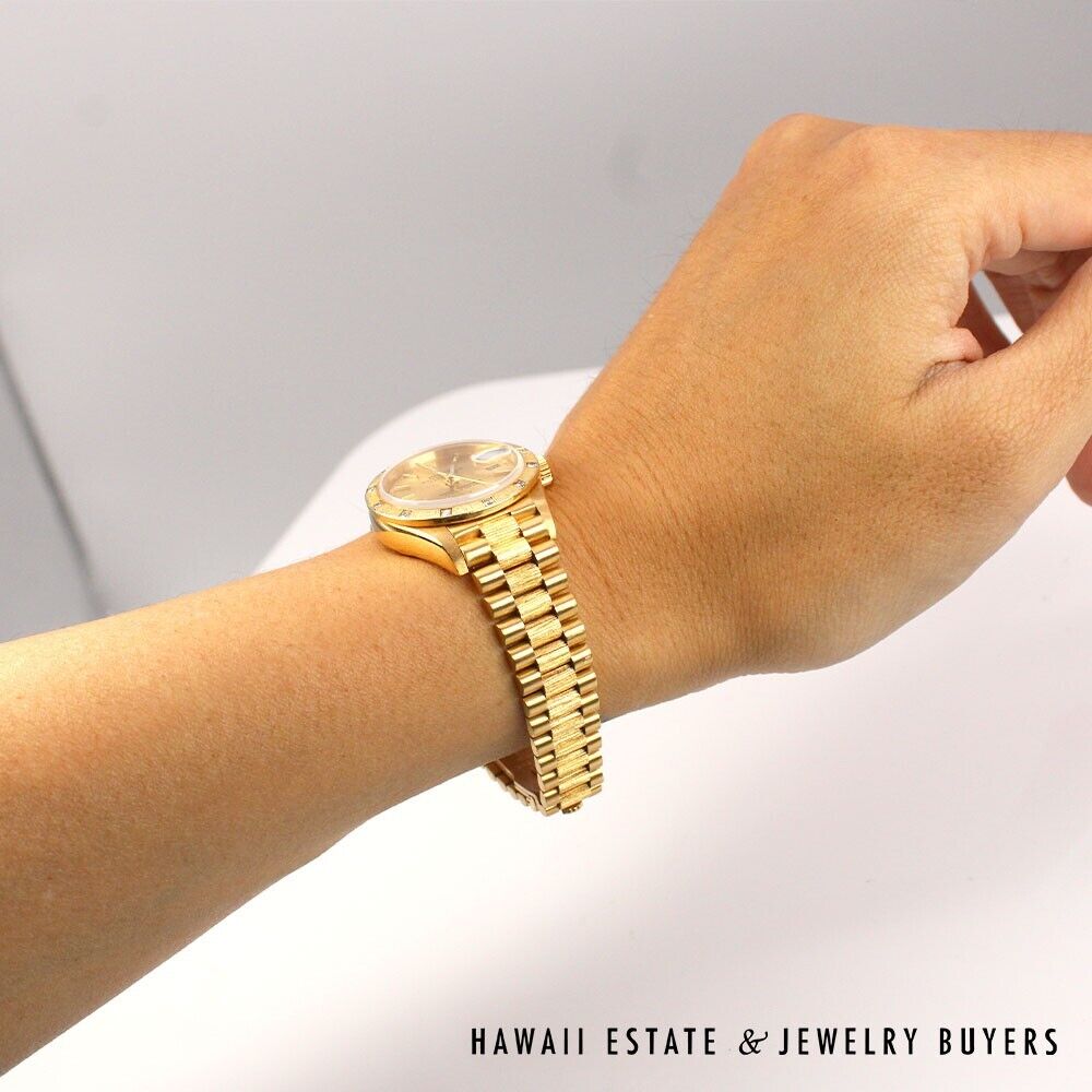 Rolex Lady-Datejust 26mm 18K Yellow Gold Diamond Bezel Watch Ref 69288 - Image 8