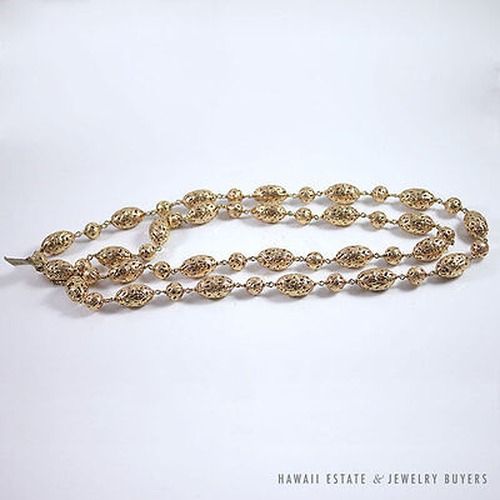 RARE MING'S HAWAII 2PC 14K YELLOW GOLD OVAL AND BALL NECKLACE W/ RECEIPT - Image 2