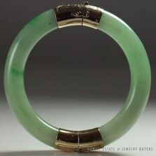 Ming's Hawaii Green Jade 14K Yellow Gold Hinged Bangle