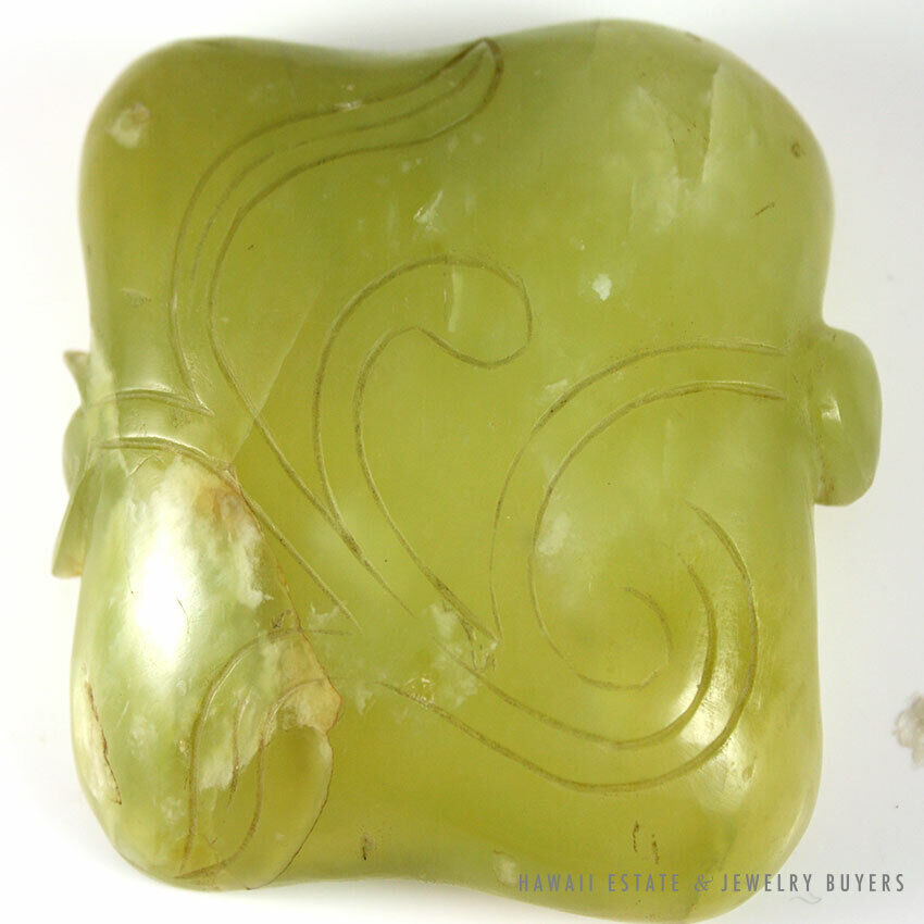 Chinese Carved Green Jade Leaf-Form Brush Washer Bowl - Image 2