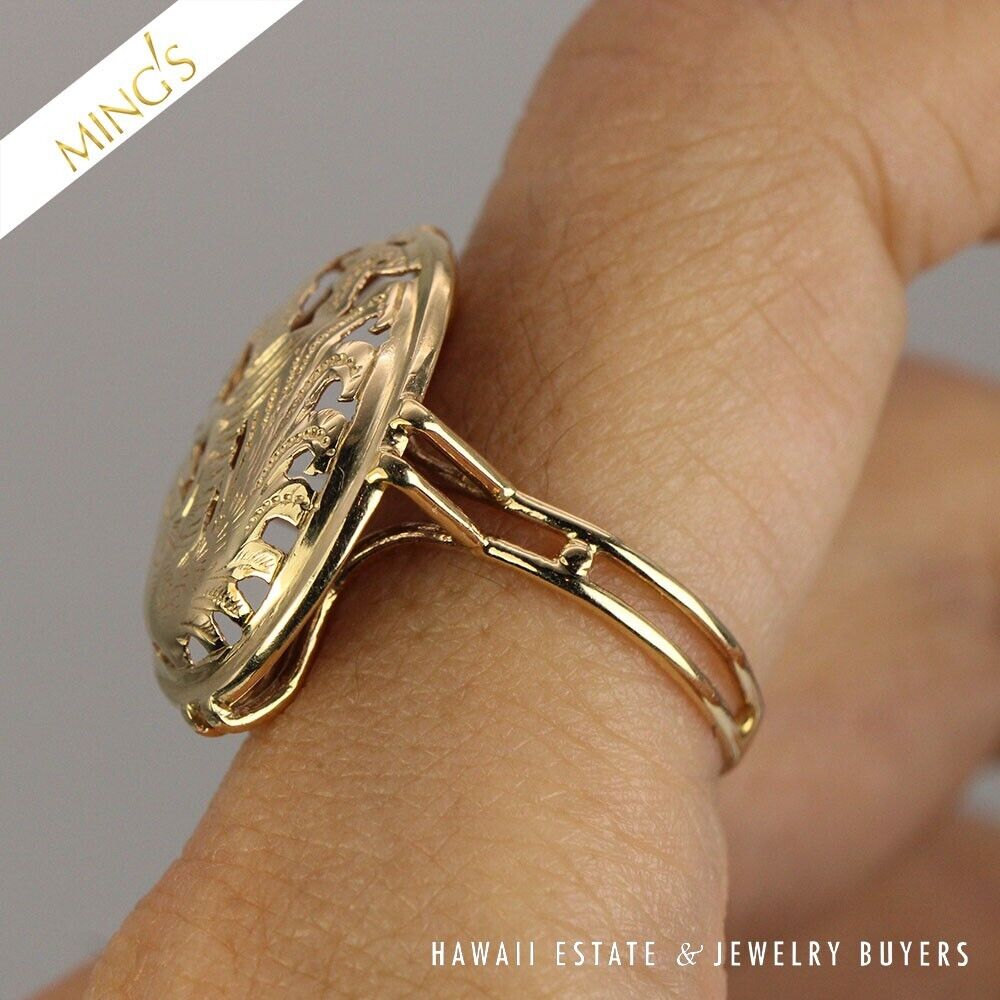 MING'S 3.4g OVAL PHOENIX 14K YELLOW GOLD RING SIZE 7 - Image 6