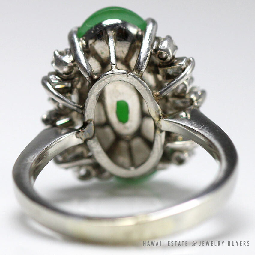GIA Natural a Jade Green Translucent Cabochon 0.36ctw Diamond Platinum Ring Sz 6 - Image 7