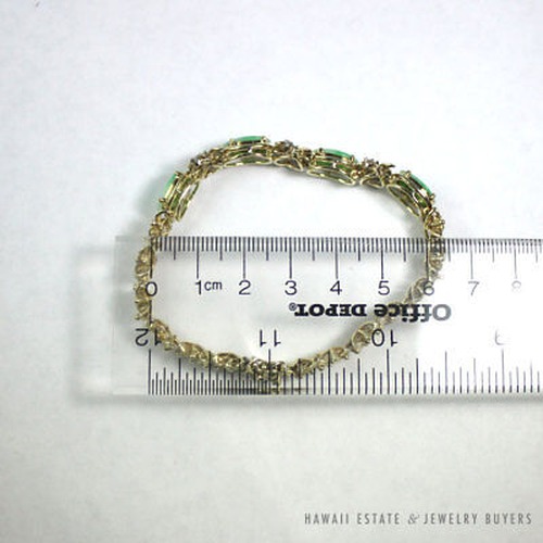 VINTAGE BURMESE JADEITE JADE & DIAMOND FLORAL 14K YELLOW GOLD BRACELET W/ GEMOLOGIST APPRAISAL - Image 9
