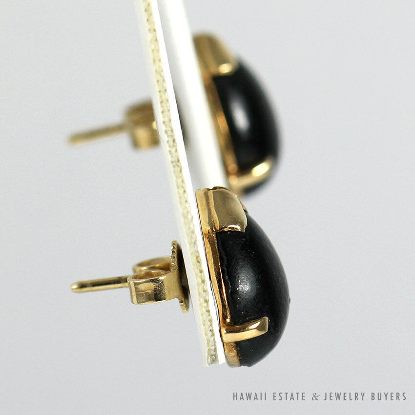 MING'S HAWAII BLACK CORAL 14K YELLOW GOLD EARRINGS & RING SIZE 5 - Image 2