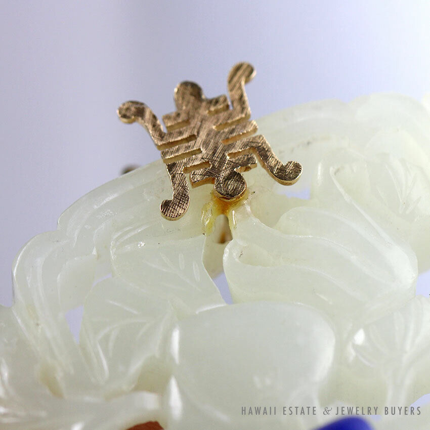 GIA Certified Nephirte Jade White Buddha Hand Guava Yellow Gold Chinese Pendant - Image 4