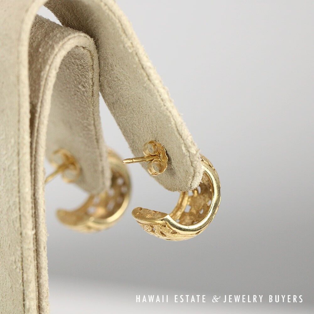 Ming's Bird in Plum Curved Huggie Hoop 5.2g 14k Yellow Gold Post Earrings - Image 3