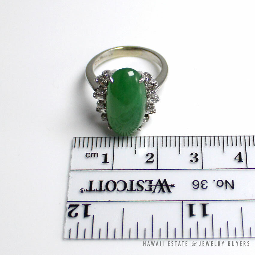 GIA Natural a Jade Green Translucent Cabochon 0.36ctw Diamond Platinum Ring Sz 6 - Image 11