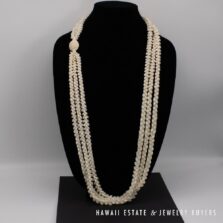 Ni'ihau Shell Lei 3-Strand White Momi Pikake Necklace 41 Inch