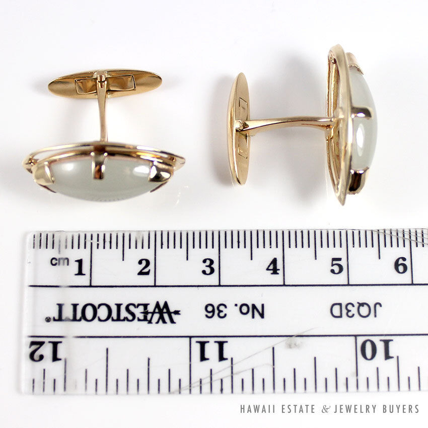 White Jade Marquise Cabochon 14K Yellow Gold Cufflinks with Toggle Back - Image 10