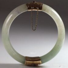 Ming's Hawaii Pale Green Jade 14K Yellow Gold Bangle Bracelet