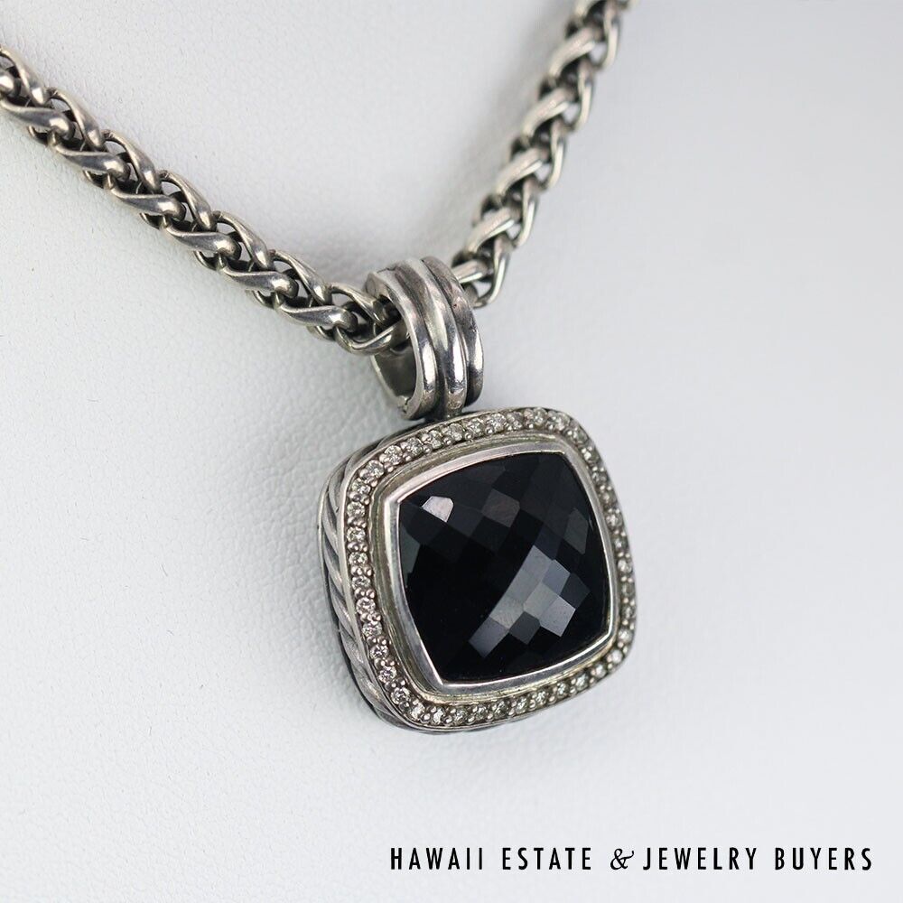 David Yurman Albion Black Onyx Diamond Sterling Silver Necklace 18 Inch - Image 4