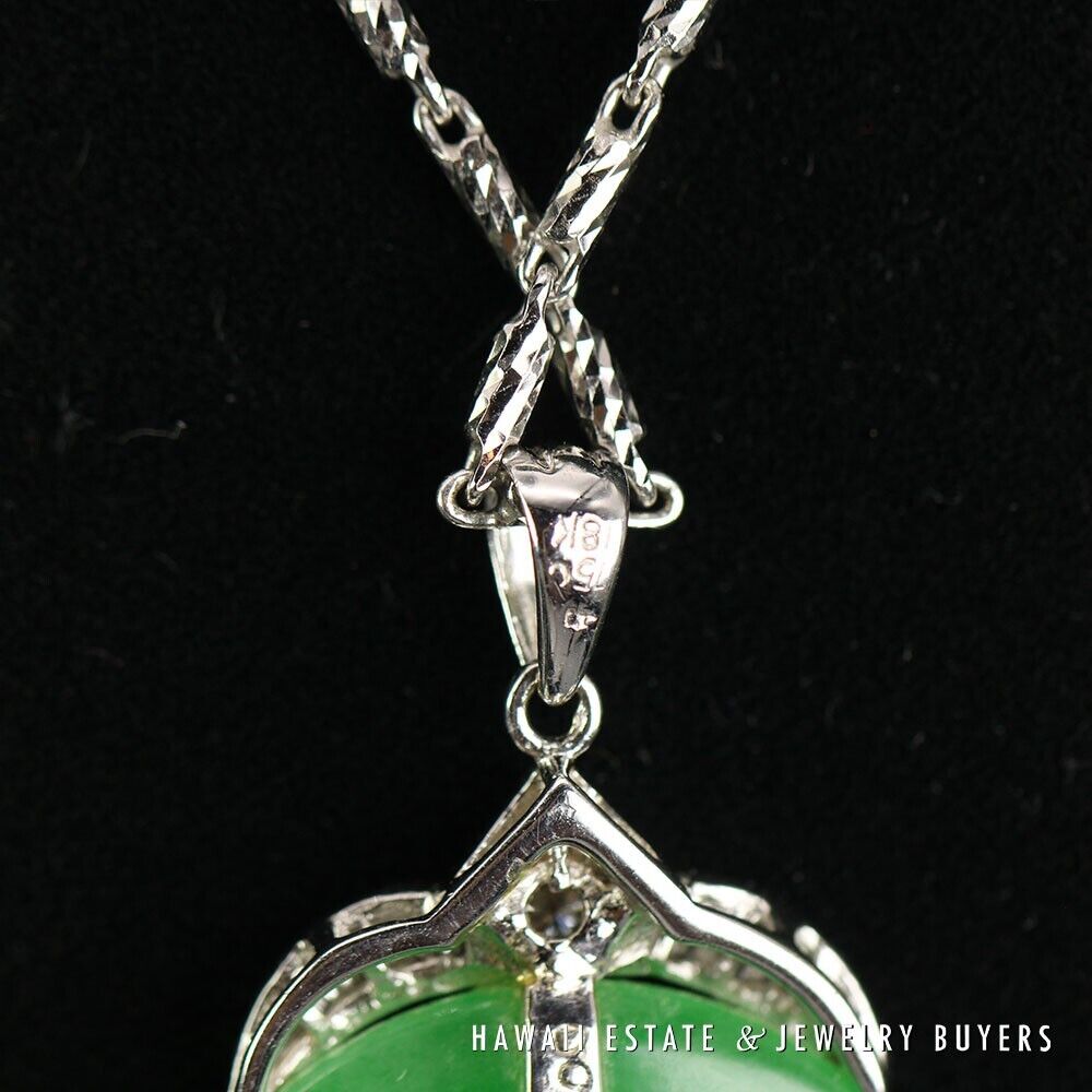 GIA Jade Apple Green Diamond 18k White Gold Donut 14K Pendant Necklace - Image 5