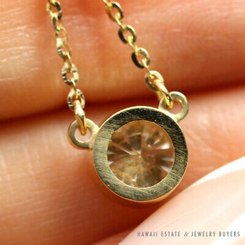 Bezel Set Round Diamond Solitaire Station 14K Yellow Gold Necklace 16 Inch - Image 5