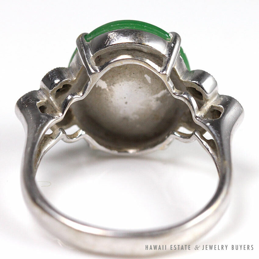 GIA Certified Translucent Green Jade 0.30ctw Diamond 18K White Gold Ring Sz 8.5 - Image 8