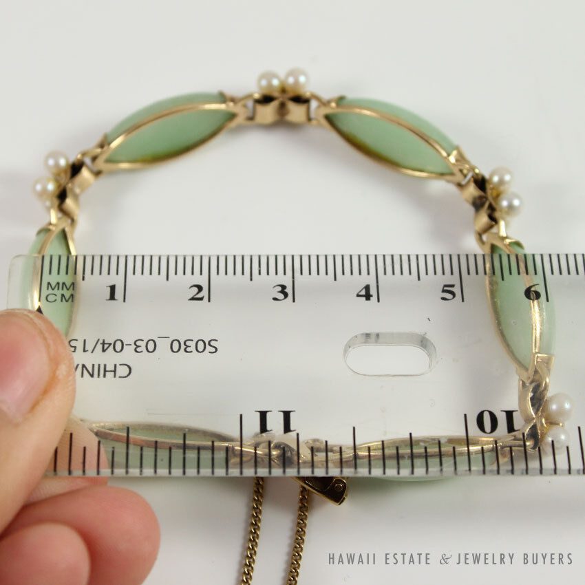MING'S HAWAII JADE & PEARL EARRINGS NECKLACE BROOCH BRACELET COMPLETE SET W/ BOX - Image 10