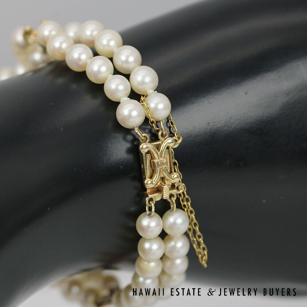 Mikimoto White Cultured Pearl Double Strand Bracelet Size 6.5 - Image 4