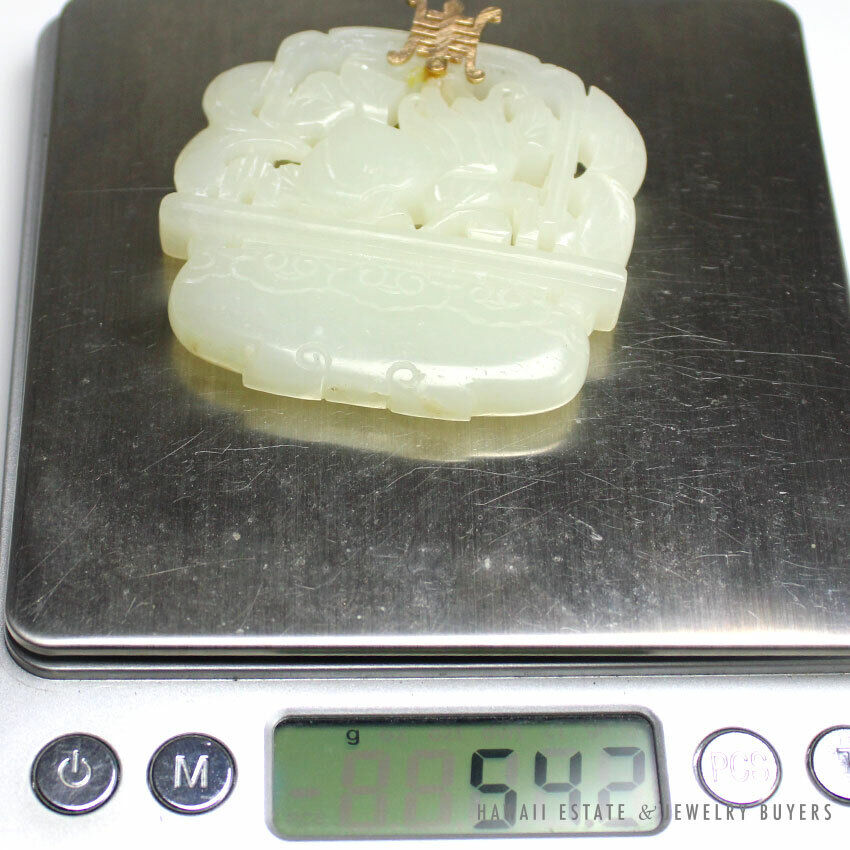 GIA Certified Nephirte Jade White Buddha Hand Guava Yellow Gold Chinese Pendant - Image 11