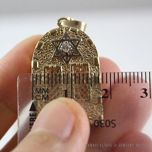 Diamond Star of David Opening Doors Moses Menorah 14K Gold Pendant Necklace - Image 10