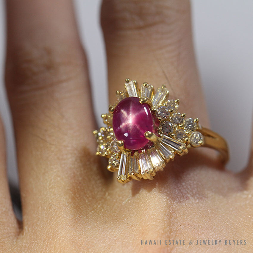 Natural Unheated Star Ruby & Diamond Ballerina Ring in 14K Yellow Gold Size 8.5 - Image 7