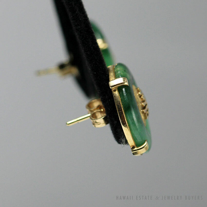 MING'S HAWAII GIA CERTIFIED NATURAL JADE DONUT 14K YELLOW GOLD CHINESE EARRINGS - Image 6