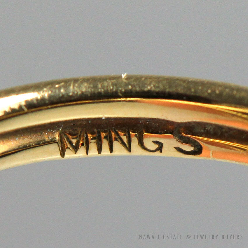 MING'S HAWAII BLACK CORAL 14K YELLOW GOLD EARRINGS & RING SIZE 5 - Image 8