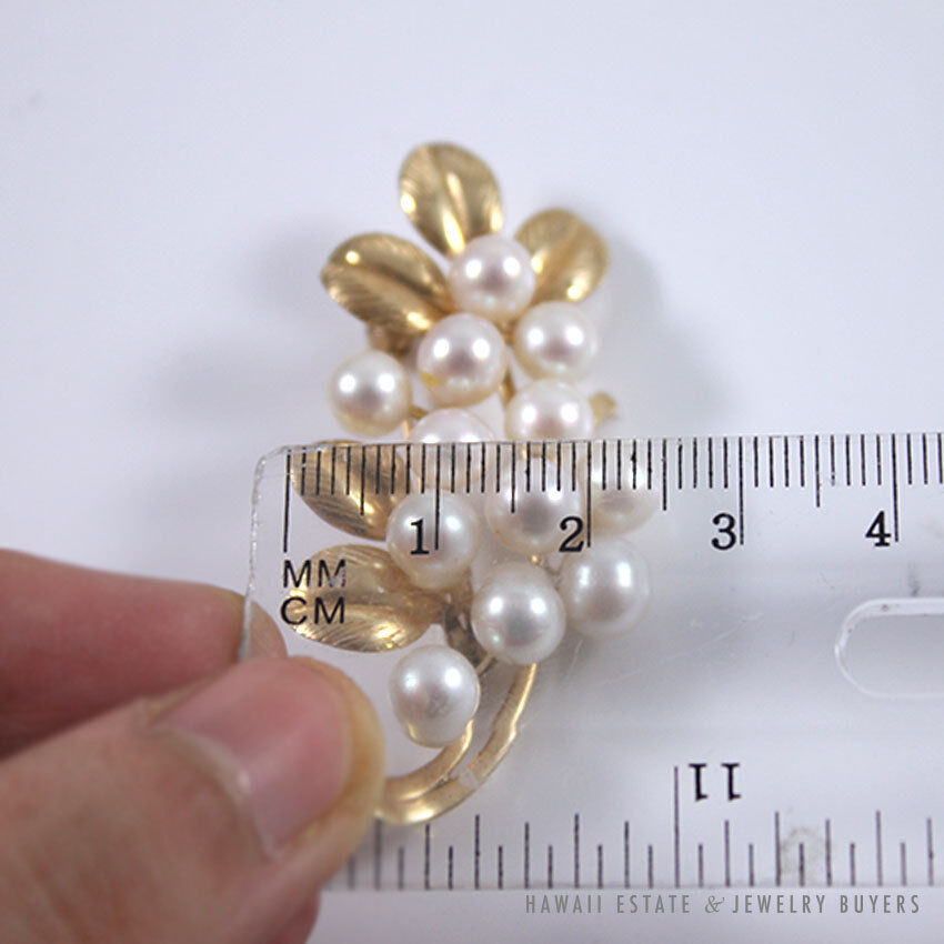 Ming's Hawaii Pearl Cluster 14K Yellow Gold Brooch & Clip Earrings Set - Image 10