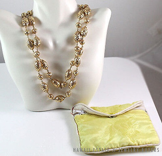 RARE MING'S HAWAII 2PC 14K YELLOW GOLD OVAL AND BALL NECKLACE W/ RECEIPT