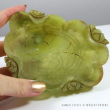 Chinese Carved Green Jade Leaf Form Brush Washer Bowl