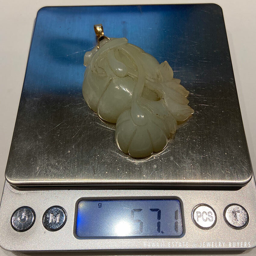 Carved Mutton Fat White Jade Openwork Pumpkins Pendant with 14K Yellow Gold Bail - Image 9