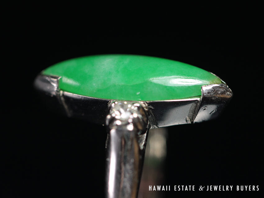 GIA Certified Marquise Natural Jade Apple Green Color Jade Ring GIA Jade Sz 5.25 - Image 5