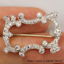 Vintage Old European Cut Diamond Platinum & 16K Gold Openwork Brooch