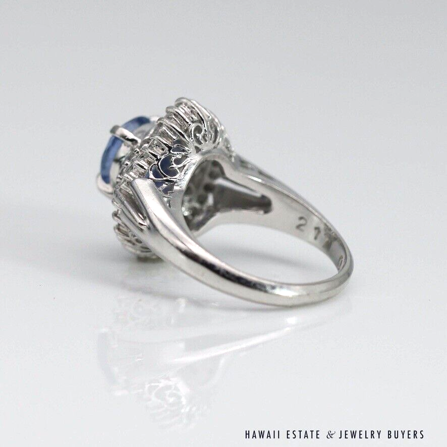 Oval Blue Sapphire & Diamond Platinum Halo Ballerina Ring Size 5.75 - Image 6