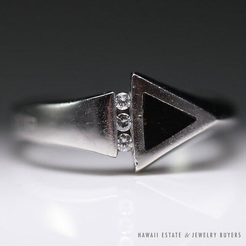 Bernard K. Passman Black Coral & Diamond Arrow 18K White Gold Ring Size 6.25 - Image 3