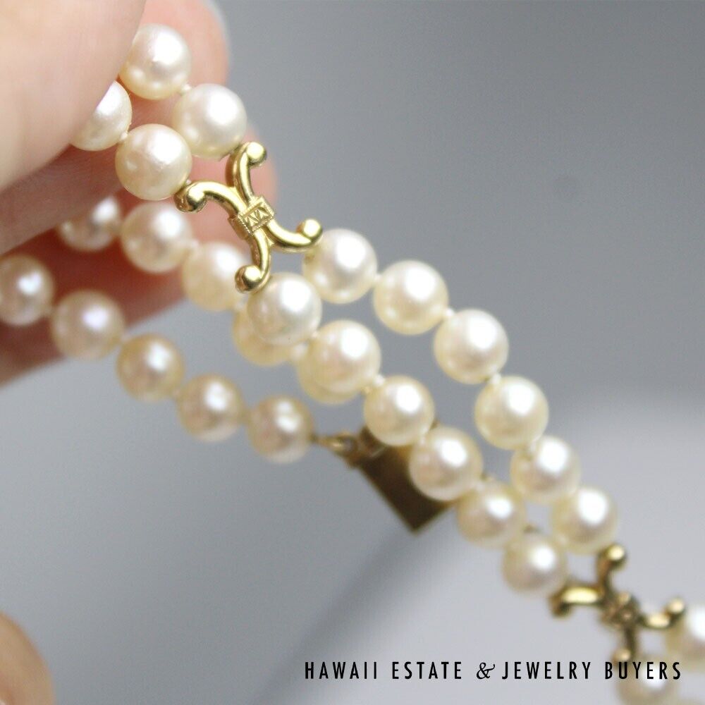 Mikimoto White Cultured Pearl Double Strand Bracelet Size 6.5 - Image 6