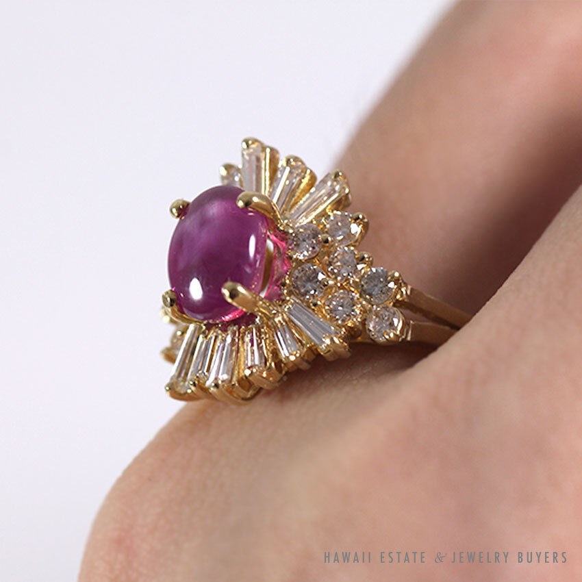 Natural Unheated Star Ruby & Diamond Ballerina Ring in 14K Yellow Gold Size 8.5 - Image 8