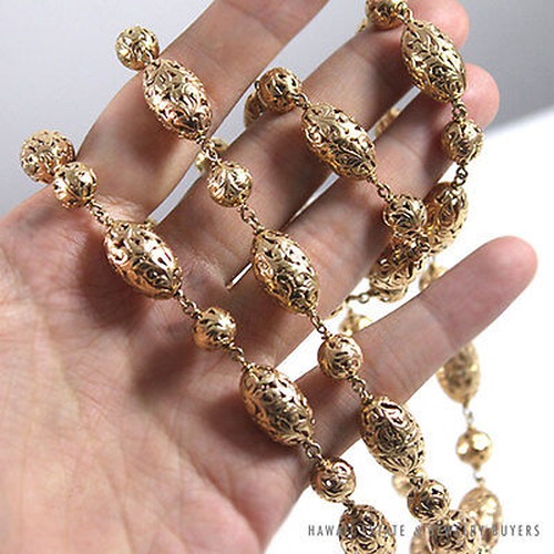RARE MING'S HAWAII 2PC 14K YELLOW GOLD OVAL AND BALL NECKLACE W/ RECEIPT - Image 6