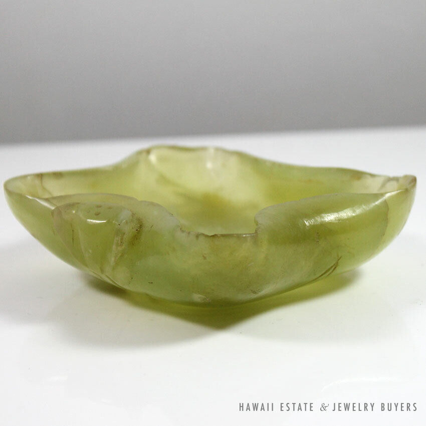 Chinese Carved Green Jade Leaf-Form Brush Washer Bowl - Image 5