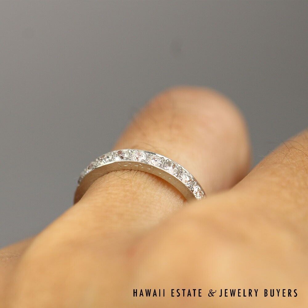 Vintage 1.25CTW Old European Cut Diamond Eternity Platinum Band Size 4.5 - Image 7