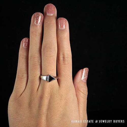 Bernard K. Passman Black Coral & Diamond Arrow 18K White Gold Ring Size 6.25 - Image 10
