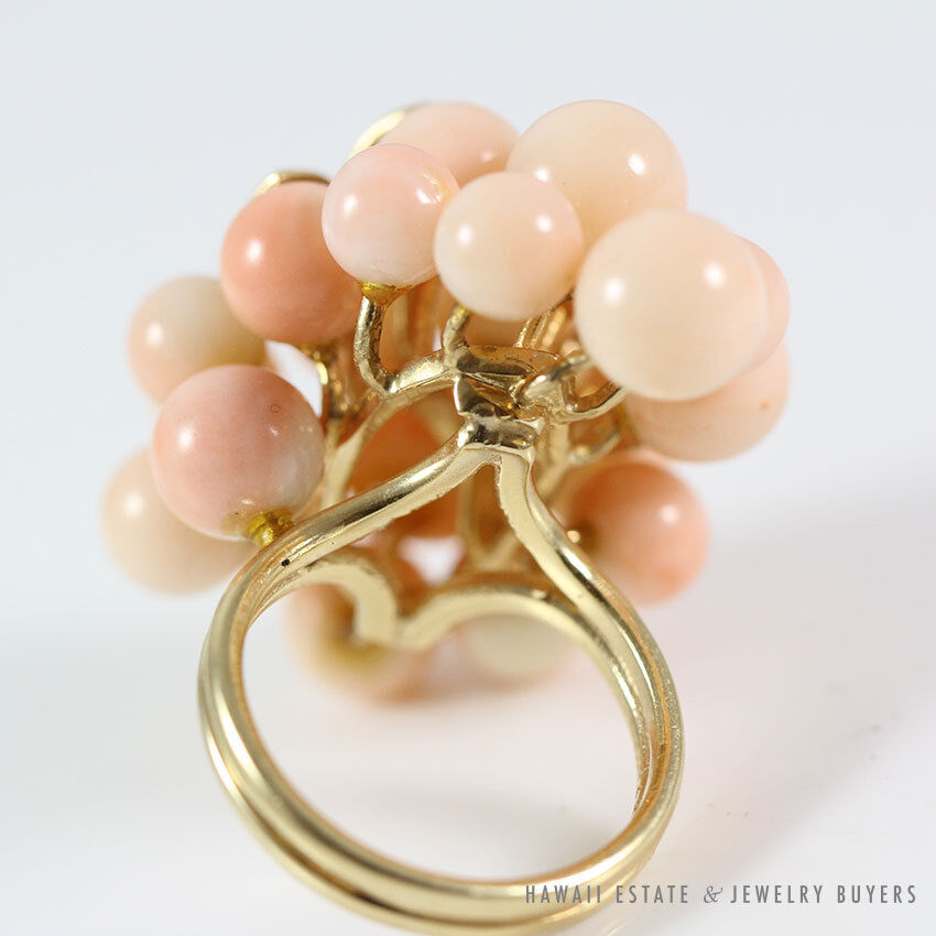 Vintage Ming's Hawaii Angel Skin Coral Ball Cluster 14K Ring (Size 5.75) - Image 4