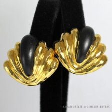 Henry Dunay Signed Hammered 18K Yellow Gold & Ebony Earrings with Receipt