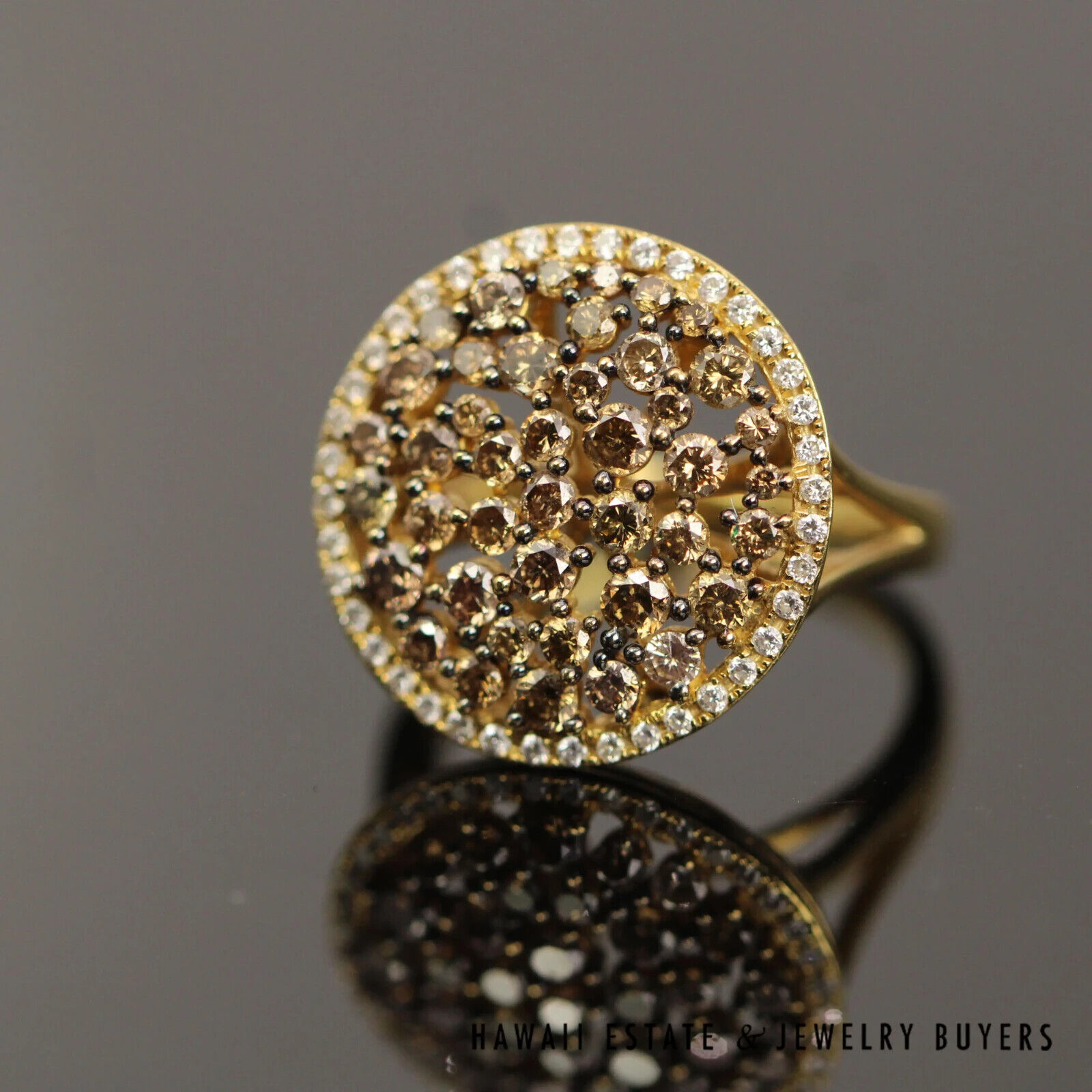 Chocolate & White Diamond Cluster Ring 1.50 Carats in 18K Yellow Gold Size 6.5 - Image 8